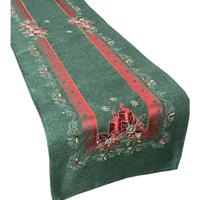 Karácsonyi zöld hímzett asztali futó Szélessé 40 cm | Hosszúsá 85 cm