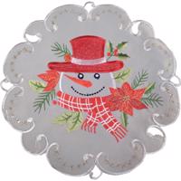 Kerek krémszínű tányéralátét hímzett hóemberrel 30 cm