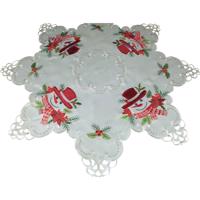 Aszimmetrikus krémszínű karácsonyi asztalterítő hímzett hóemberrel Szélessé 85 cm | Hosszúsá 85 cm