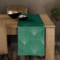 Bársony középső terítő fényes zöld mintával Szélessé 35 cm | Hosszúsá 220 cm