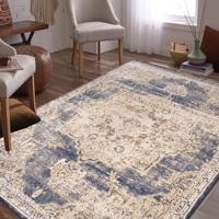 Bézs-barna szőnyeg kék vintage mintával Szélessé 200 cm | Hossz: 290 cm