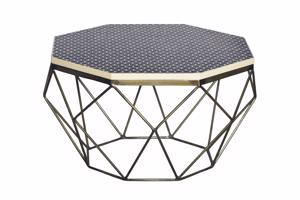 DIAMOND BONE INLAY fekete-fehér bivalycsont vas dohányzóasztal