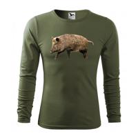 Egyedi férfi hosszú ujjú vadászpóló vaddisznó nyomtatás Katonazöld M