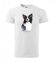 Egyedi férfi pamut póló Border Collie nyomtatással Fehér XL