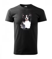 Egyedi férfi pamut póló Border Collie nyomtatással Fekete S