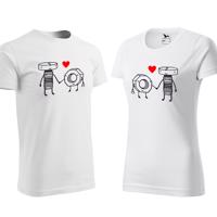Egyedi nyomtatású páros pólók - fehér  S XL