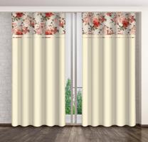 Elegáns bézs színű függöny színes virágmintával Szélessé 160 cm | Hossza: 270 cm