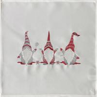 Fehér karácsonyi képernyő piros hímzéssel manókkal Szélessé 40 cm | Hossza: 40 cm