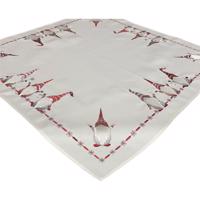 Fehér karácsonyi terítő piros hímzett manókkal Szélessé 85 cm | Hosszúsá 85 cm