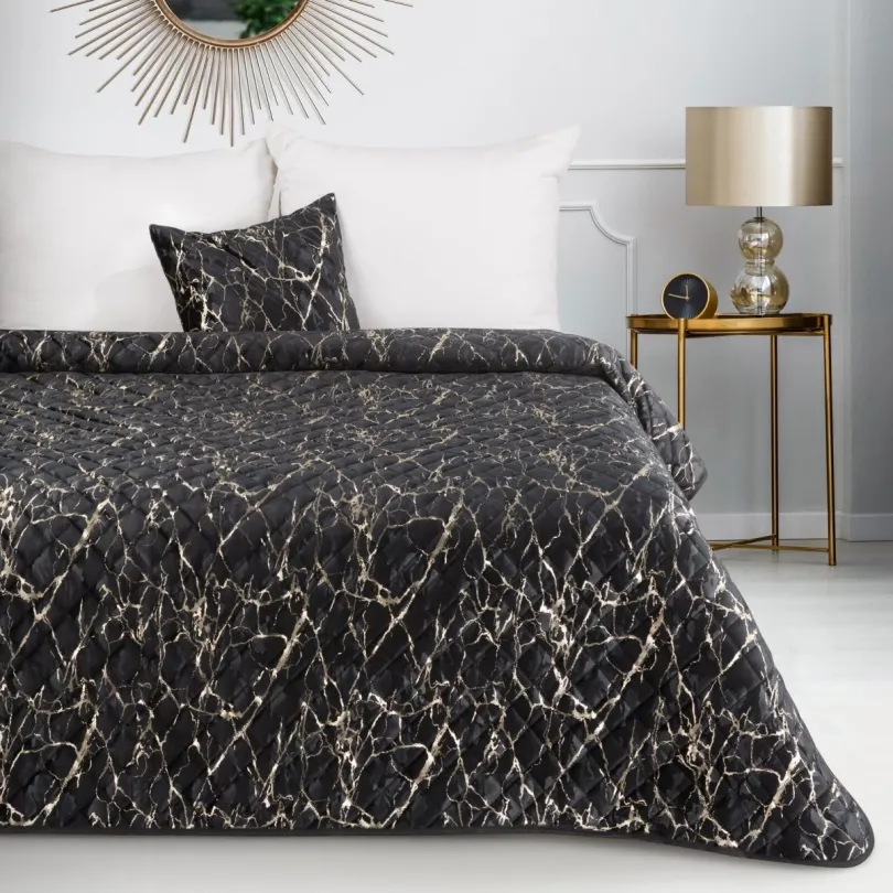 Fekete dekoratív ágytakaró márványhatással Szélessé 170 cm | Hosszúsá 210 cm