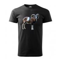 Férfi pamut póló, hosszú ujjú, muflon nyomtatással Fekete M