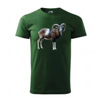 Férfi pamut póló, hosszú ujjú, muflon nyomtatással Zöld XXL