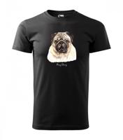 Férfi pamut póló Mopsz kutyus nyomtatással Fekete 4XL