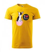 Férfi rövid ujjú pamut póló chihuahua nyomtatással Sárga XXL