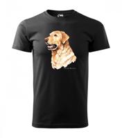 Férfi rövid ujjú póló golden retriever nyomtatással Fekete S