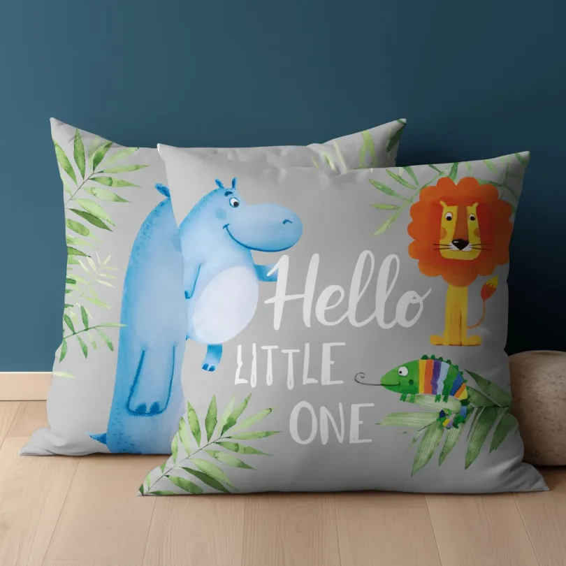 Gyermek pamut párnahuzat vízilóval - kétoldalas szélessé 40 cm | hosszúsá 40 cm