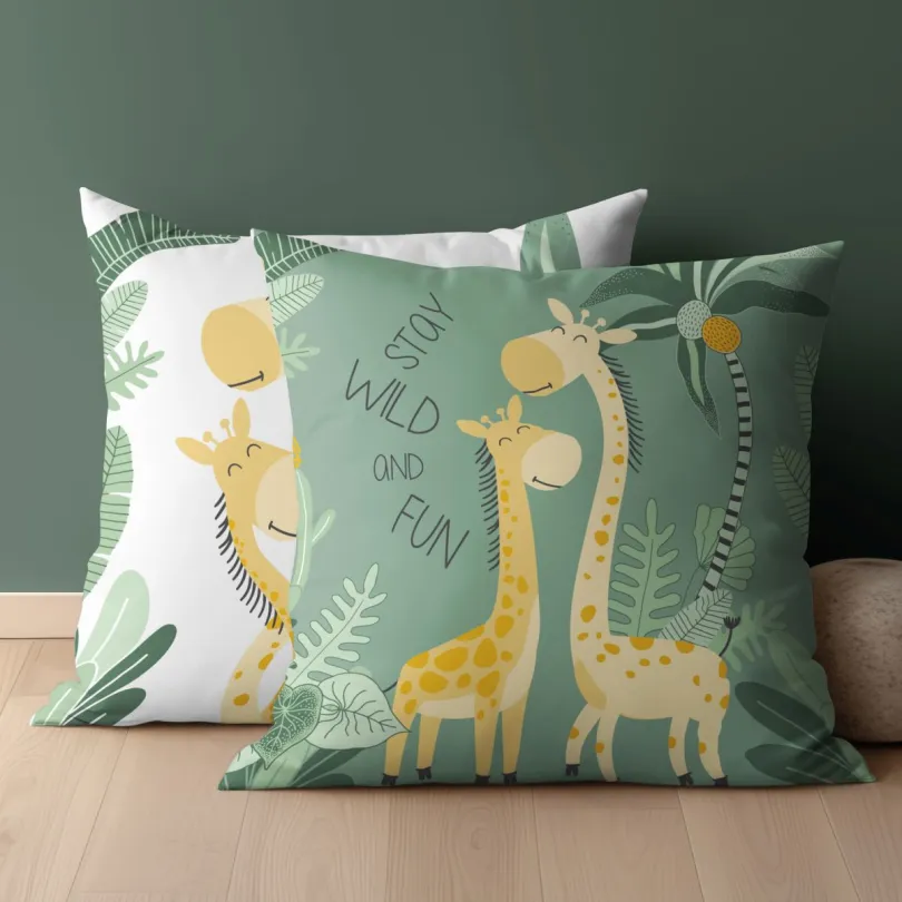 Gyermek pamut párnahuzat zsiráfokkal - megfordítható szélessé 40 cm | hosszúsá 40 cm