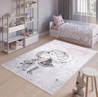 Gyermek rózsaszín szőnyeg egy lufis lánnyal Szélessé 120 cm | Hosszúsá 170 cm
