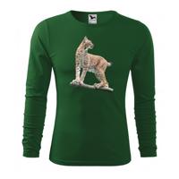 Hiúz motívumú, hosszú ujjú vadászpóló Zöld 3XL
