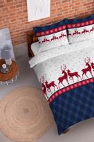 Karácsonyi flanel lepedő kék rénszarvassal Méret: 160x200 cm | 2 x 70x80 cm