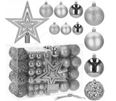 Karácsonyi gömbök készlet 100 db + csillag ezüst
