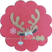 Karácsonyi kerek piros asztalterítő Rénszarvas