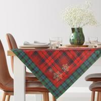 Karácsonyi piros terítő kockás mintával és hópelyhekkel Szélessé 85 cm | Hosszúsá 85 cm