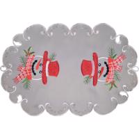 Karácsonyi szürke asztalterítő hímzett hóemberrel