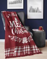 Karácsonyi takaró piros bojtokkal MERRY CHRISTMAS Szélessé 150 cm | Hossz: 200 cm