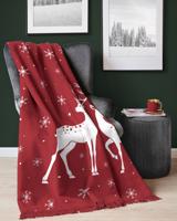 Karácsonyi takaró piros szarvas és bojtokkal Szélessé 150 cm | Hossz: 200 cm