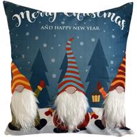 Kék karácsonyi párnahuzat manókkal nyomtatva Szélessé 40 cm | Hossza: 40 cm