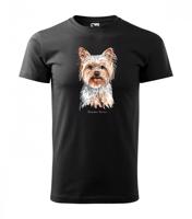 Kiváló minőségű pamut férfi póló yorkshire terrier kutyával nyomtatva Fekete XL