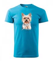 Kiváló minőségű pamut férfi póló yorkshire terrier kutyával nyomtatva Türkiz L