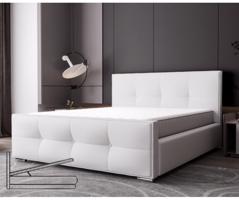 Luxus kárpitozott ágy glamour stílusban, fehér 180 x 200 cm Ágyneműtartóval