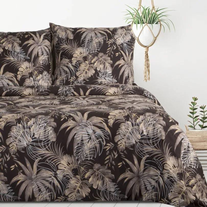 Mikroszálas ágynemű trópusi levélmintával – barna 2 rész: 1 db 140x200 + 1 db 70x80