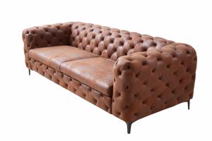 MODERN BAROCK mikroszálas antik barna kanapé Chesterfield stílusú 3-személyes