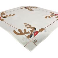 Négyzet alakú terítő fehér rénszarvas applikációval Szélessé 85 cm | Hosszúsá 85 cm