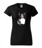 Női pamut póló Border Collie nyomtatással Fekete L