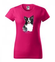 Női pamut póló Border Collie nyomtatással Rózsaszín M