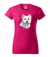 Női pamut póló eredeti West Highland Terrier mintával Rózsaszín XS