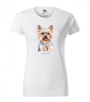 Női pamut póló yorkshire terrier kutyával nyomtatva Fehér S