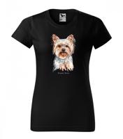 Női pamut póló yorkshire terrier kutyával nyomtatva Fekete XXL