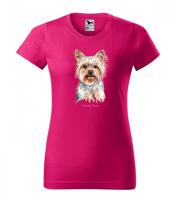 Női pamut póló yorkshire terrier kutyával nyomtatva Rózsaszín L