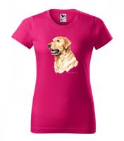 Női rövid ujjú póló golden retriever nyomtatással Rózsaszín M