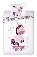 Pamut ágynemű az ágyhoz egyszarvúval 2 rész: 1 darab 100 x 135 cm + 1 darab 40 x 60 cm