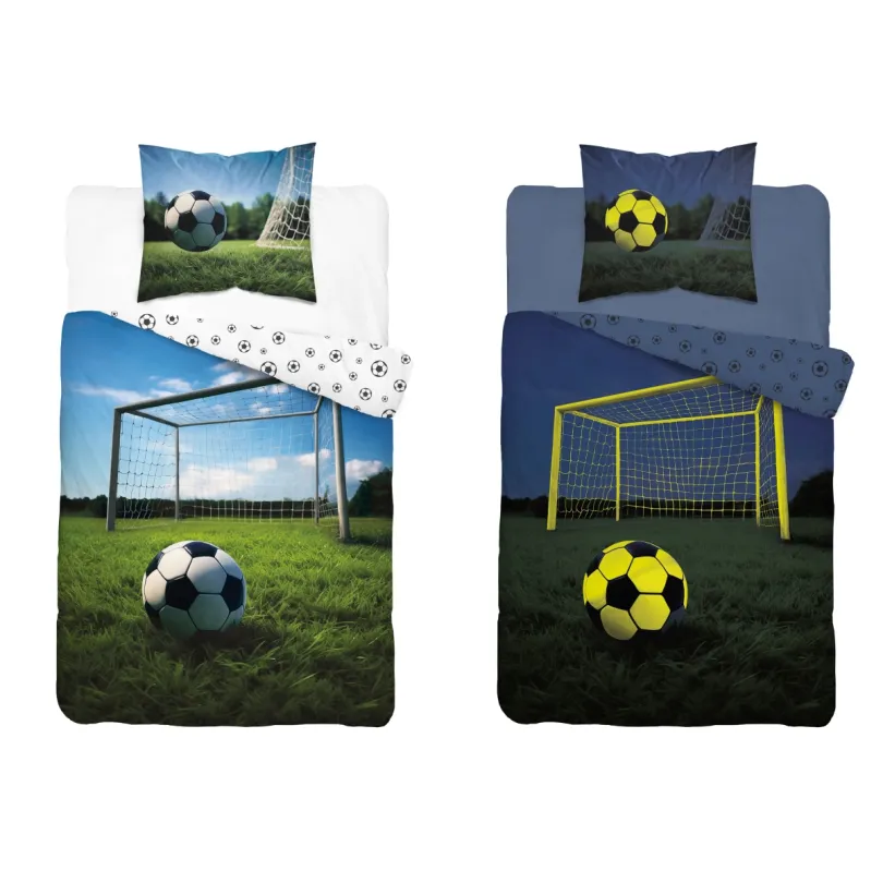 Pamut ágynemű világít a sötétben - futball motívum 2 darab: 1 db 160x200 + 1 db 70x80