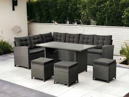 Rattan kerti sarok bútorszett - szürke