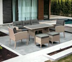 Rattan szett puha bézs színben - 7 fő részére