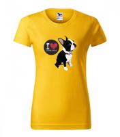 Stílusos női póló nyomtatással Boston terrier szerelmeseinek Sárga S