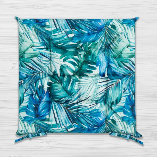 Vízálló székbetét teraszra vagy erkélyre 40 x 40 cm, türkizkék levelekkel